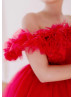 Off Shoulder Bright Pink Lace Tulle Flower Girl Dress